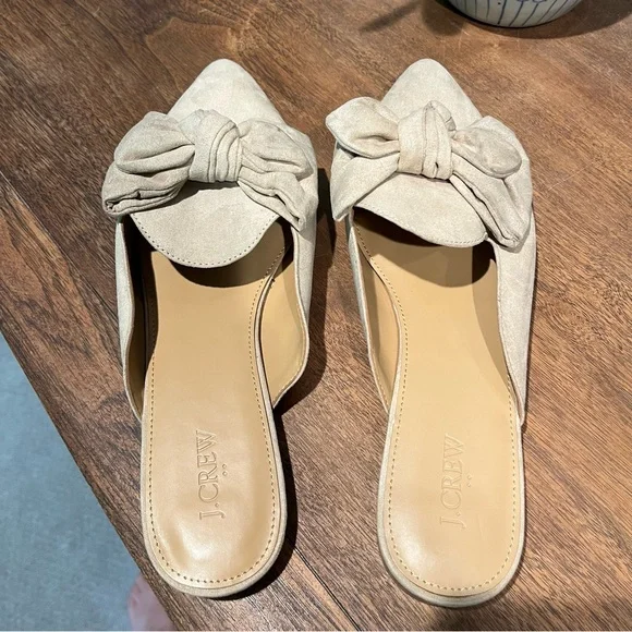 NWOT J. Crew Tan Suede Mules with Bow Detail, Size 11 - Picture 2 of 5